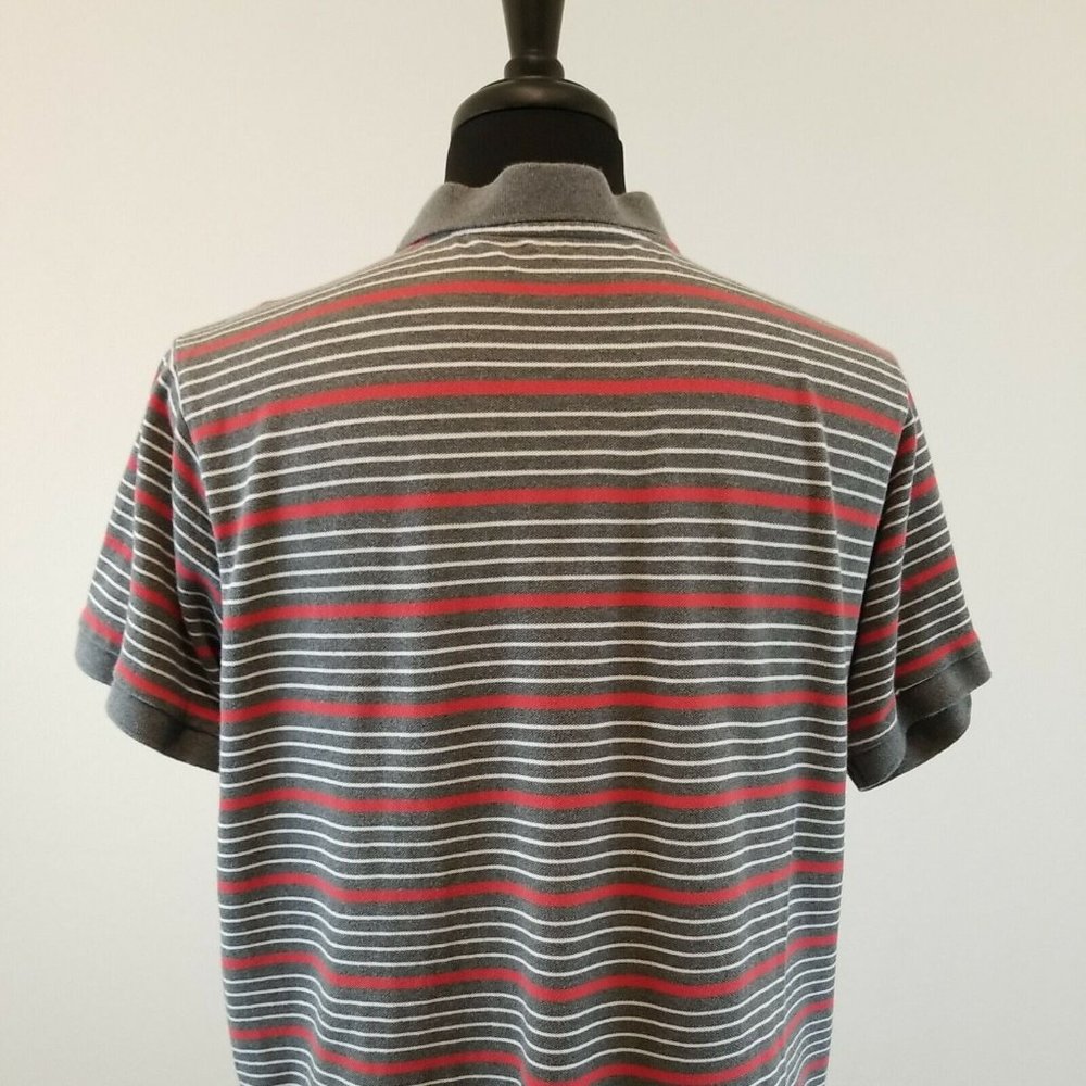 Great Northwest Short Sleeve Casual Polo Shirt Mens Large Grey Red Stripe Sport - Picture 7 of 11